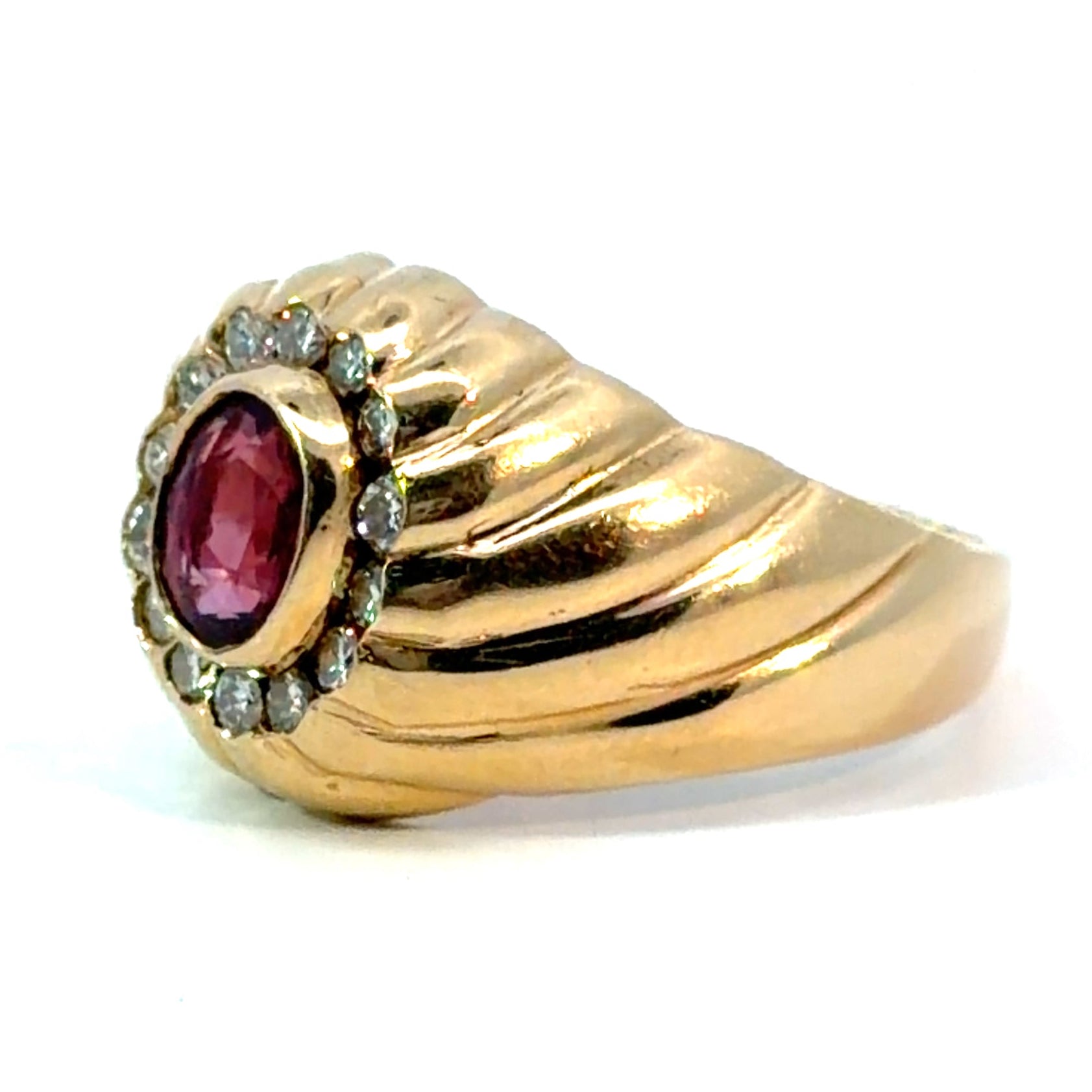 Late Century 14ktyg .75ct Ruby + .70cttw of Round Brilliant Cut Diamonds Ring