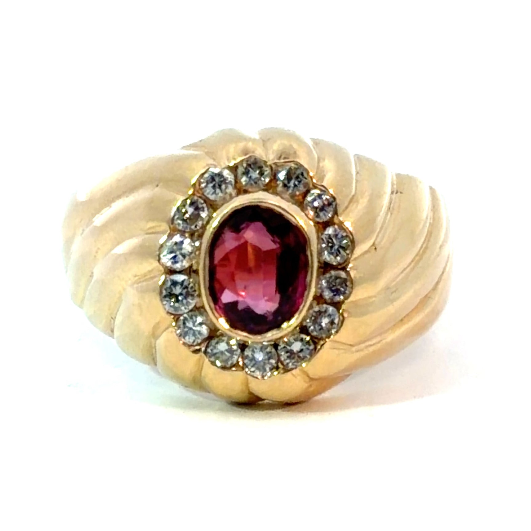 Late Century 14ktyg .75ct Ruby + .70cttw of Round Brilliant Cut Diamonds Ring