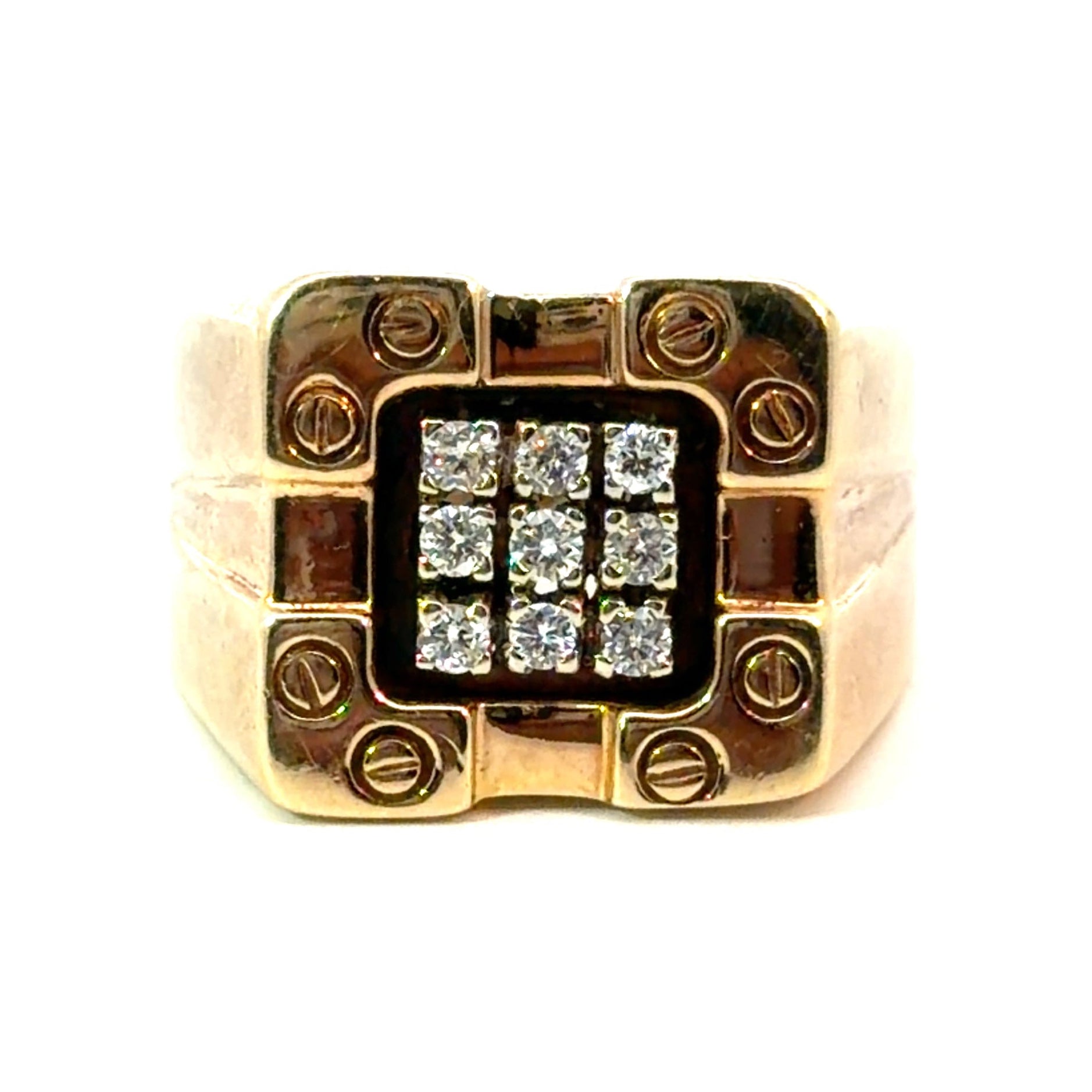 Late Century 14ktyg 1cttw Round Brilliant Cut Diamond Ring + Screws Motif