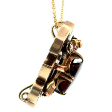 Load image into Gallery viewer, Victorian 14ktyg 6ct garnet + seed pearl with black enamel necklace