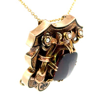 Load image into Gallery viewer, Victorian 14ktyg 6ct garnet + seed pearl with black enamel necklace