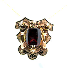 Load image into Gallery viewer, Victorian 14ktyg 6ct garnet + seed pearl with black enamel necklace