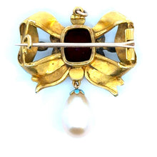 Load image into Gallery viewer, Victorian 18ktyg 5ct Garnet + Pearls/Drop + Turquoise Blue Enamel Brooch/Pendnant