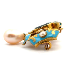 Load image into Gallery viewer, Victorian 18ktyg 5ct Garnet + Pearls/Drop + Turquoise Blue Enamel Brooch/Pendnant