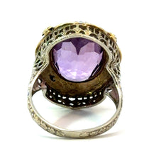Load image into Gallery viewer, Victorian 14ktyg 8ct Amethyst + Seed Pearls + Green/Black Enamel Ring