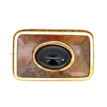 Load image into Gallery viewer, Victorian 12kt Rose Gold 9ct Garnet Bezel set on top of Agate Brooch