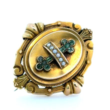 Load image into Gallery viewer, Victorian 15ktyg .50ct emeralds + natural pearls locket pendant