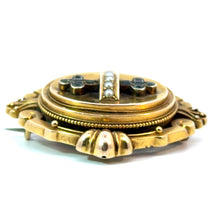 Load image into Gallery viewer, Victorian 15ktyg .50ct emeralds + natural pearls locket pendant