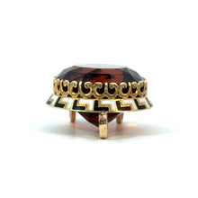 Load image into Gallery viewer, Mid Century 14ktyg approx 20ct Madiera Citrine + Greek Key black /White Enamel Necklace