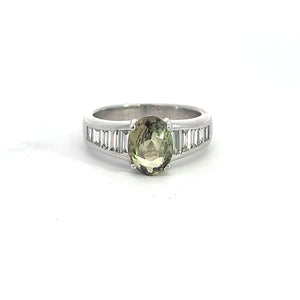 Late Century Platinum 3.03ct Alexandrite + 1.28ctte Baguette Cut Diamonds