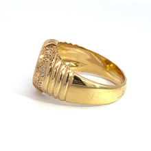 Load image into Gallery viewer, Part of our fine jewelry collection, the Late Century 14ky Yellow Gold .24cttw Signet Ring features a sleek band and a raised rectangular centerpiece adorned with small, sparkling diamonds. The sides of the centerpiece include grooved detailing, all showcased beautifully against a white background.