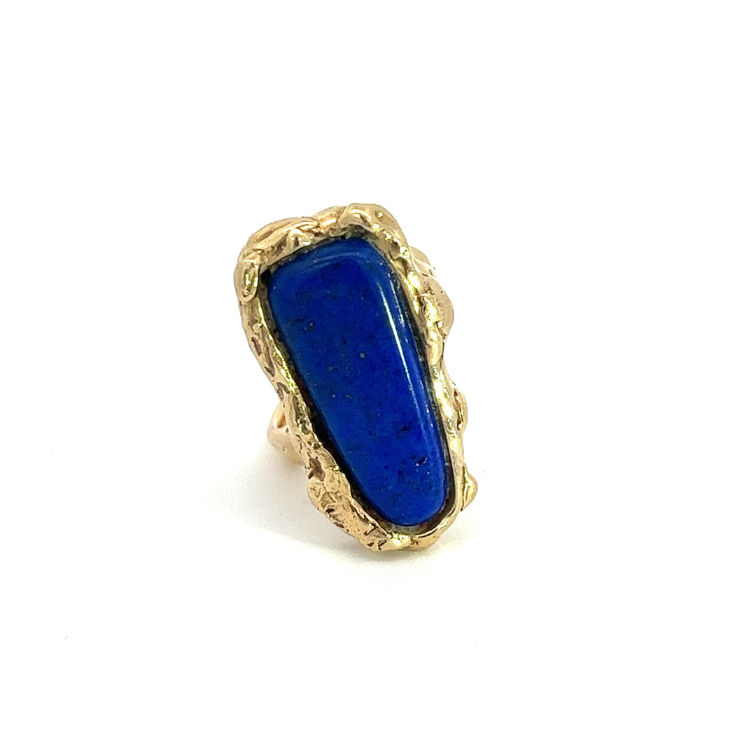 Late Century 14kt Yellow Gold Lapis Luzuli Free Form Heavy Gold Ring