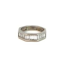 Load image into Gallery viewer, The Late Century Platinum Henri Carre 1.50cttw Emerald Cut Diamond Band features a series of rectangular white diamonds that line the entire outer surface, exuding classic elegance. The ring is displayed on a pristine, white background.