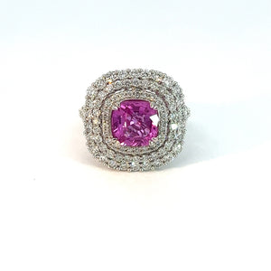 Modern 14kt white gold 2.28ct No Heat Pink Sapphire + 1.25cttw diamond ring
