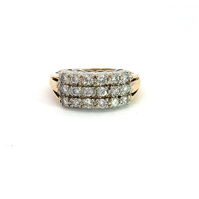 A front view photo of a Mid Century 14kt & palladium 2.16cttw three row diamond ring available at Christoffel & Family Estate Jewelry