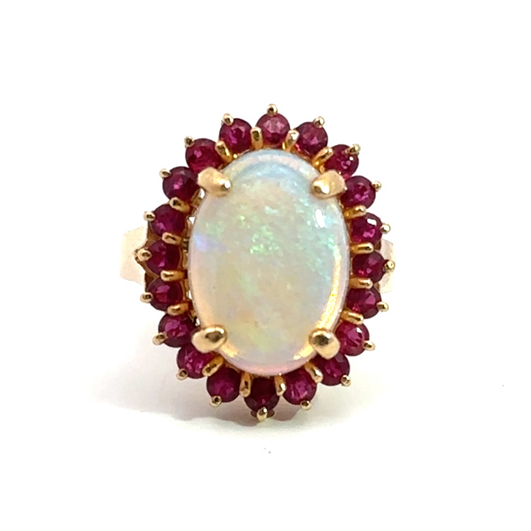 Late Century Crystal Opal & Rubies Ring