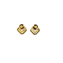 Load image into Gallery viewer, A pair of elegant earrings crafted in 14kt yellow gold, featuring a geometric two-layer hexagon design, each adorned with a central gold stud. Reflecting a shiny and polished appearance, these Late Century treasures are dubbed the 14kt Yellow Gold .92 &amp; .95ct Princess Cut Diamonds + .33cttw Studs. Exuding vintage charm, they are symmetrically positioned on a plain white background.