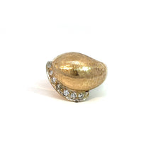 Load image into Gallery viewer, The Late Century 14kt Yellow Gold .50cttw Diamond Ring with a Satin Finish exudes vintage charm with its gold clam shell-shaped design and smooth textured surface. The base of the shell is adorned with a row of small, sparkling diamonds set in 14kt yellow gold and is displayed on a plain white background.