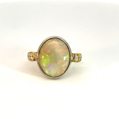 Mid Century 18kt 2 tone 3.62 Opal + .21cttw Dia ring