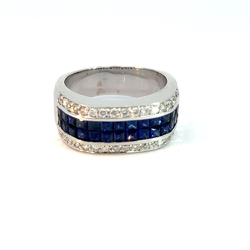 Modern 18kt White Gold 1.40cttw Sapphires + 1cttw Diamond Band