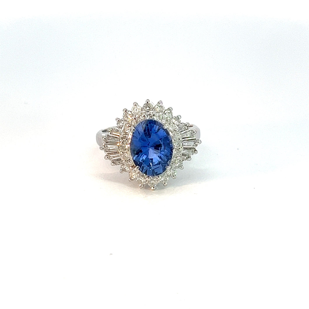 Modern Platimum 2.64ct no heat Ceylon sapphire + 1.25cttw diamond ring