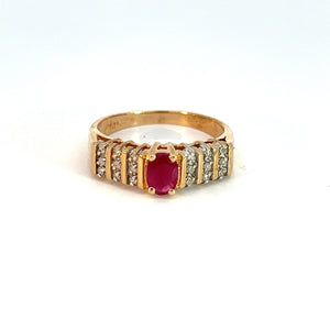 Late Century 14kt Rose Gold .80ct Ruby + .64cttw Diamond Ring