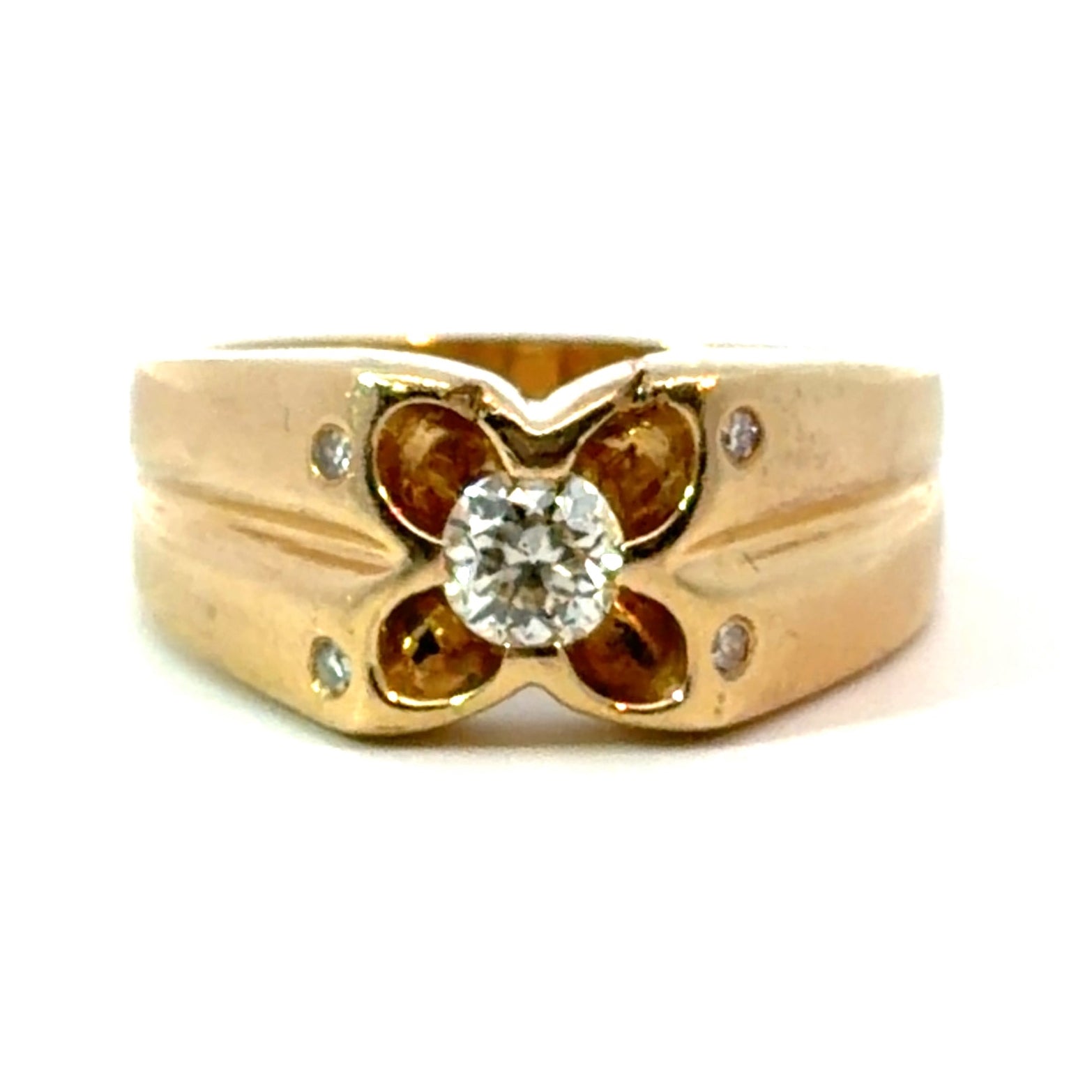 Late Art Deco 14ktyg .45ct Old European Cut + .10cttw Side Diamonds Ring