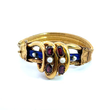 Load image into Gallery viewer, Victorian Garnet, Pearl &amp; Cobalt Blue Enamel Bracelet