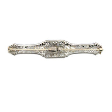 Load image into Gallery viewer, Art Deco Platinum Antique Filigree Bar Pin