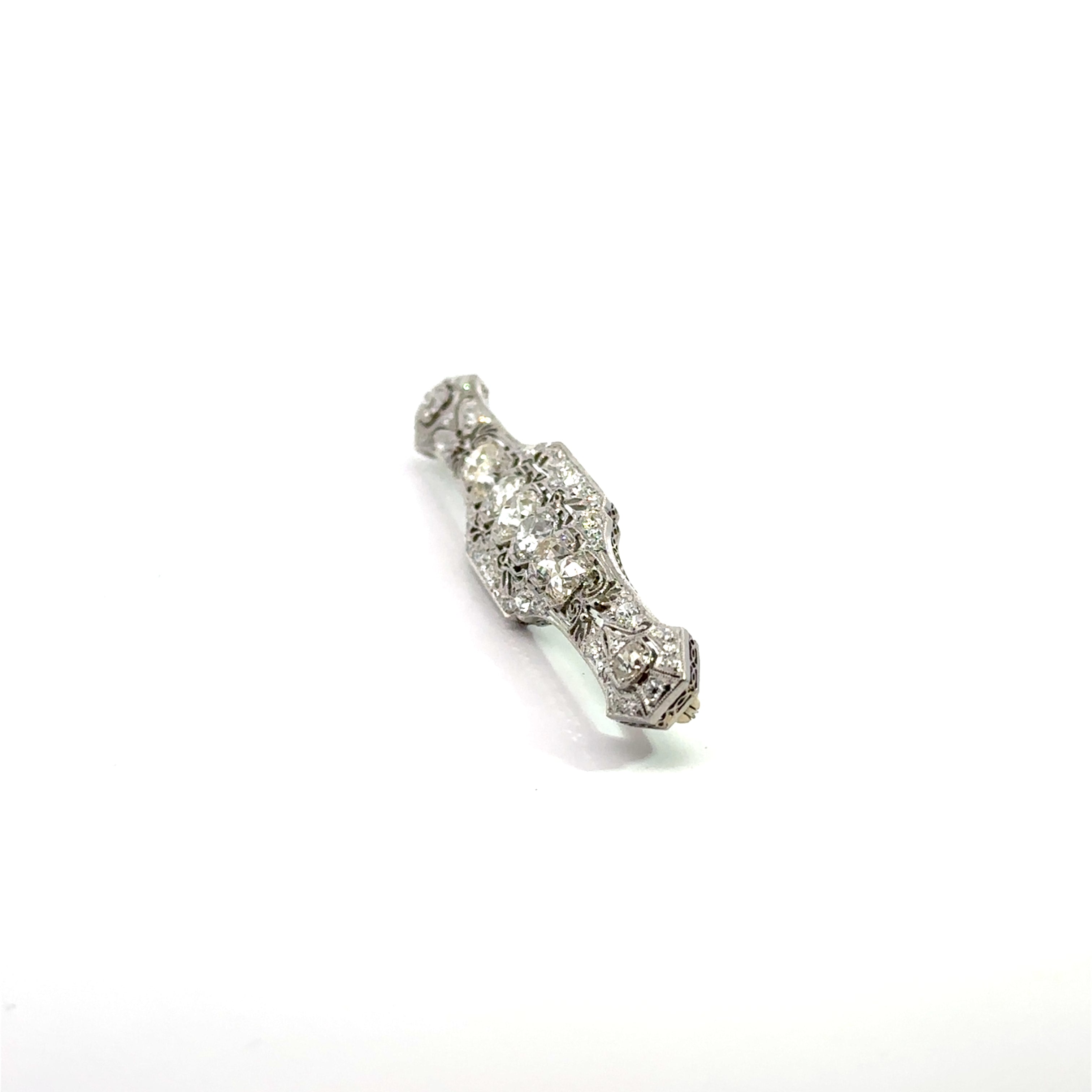 Art Deco Platinum Antique Filigree Bar Pin