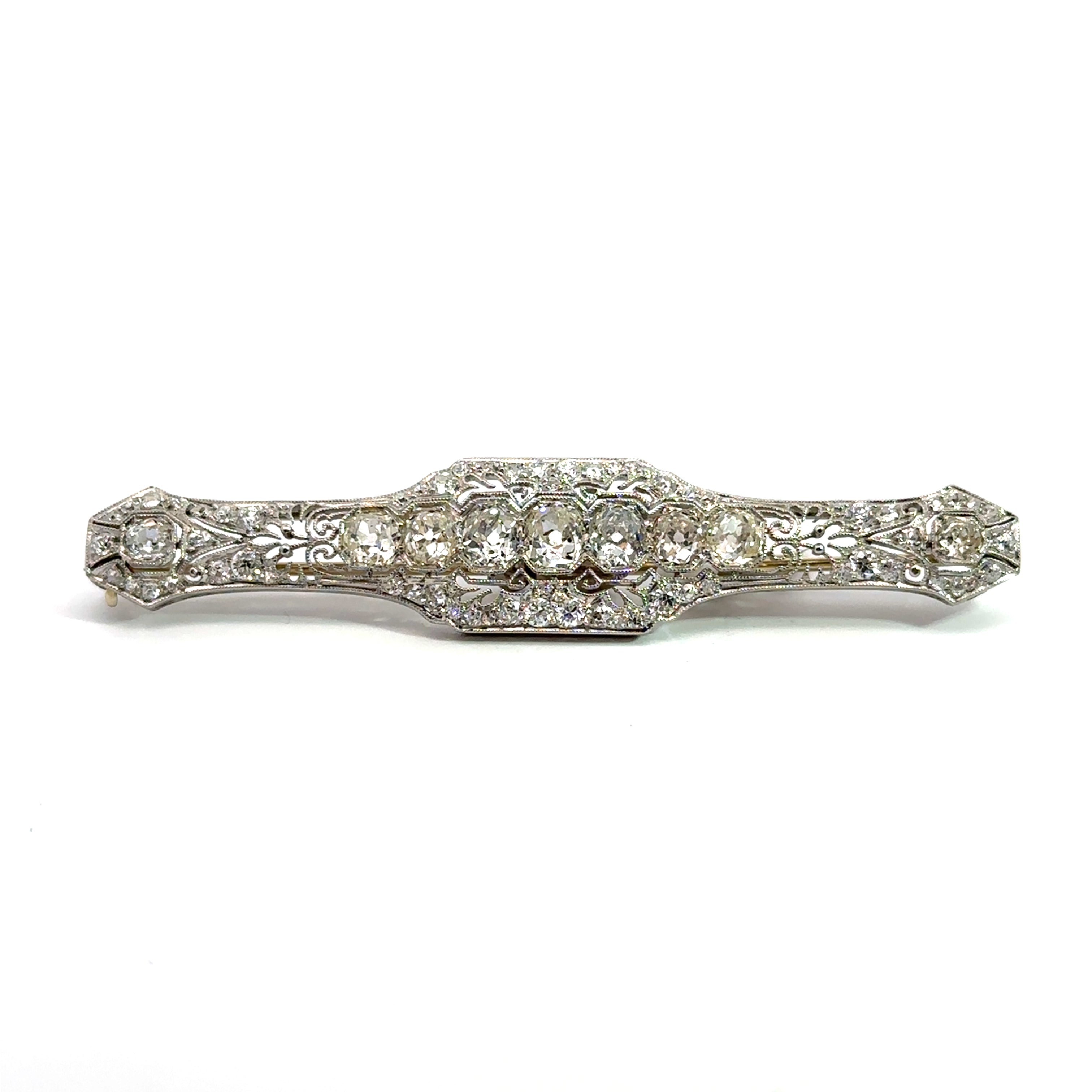 Art Deco Platinum Antique Filigree Bar Pin