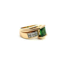 Load image into Gallery viewer, Late Century Chatham Synthetic Emerald &amp; Diamond Ring