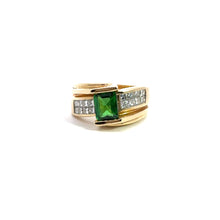 Load image into Gallery viewer, Late Century Chatham Synthetic Emerald &amp; Diamond Ring
