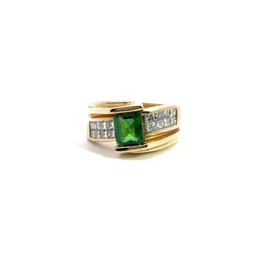 Late Century Chatham Synthetic Emerald & Diamond Ring