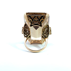 Retro 14ktyg Citrine + Round Brilliant Cut Diamond Ring