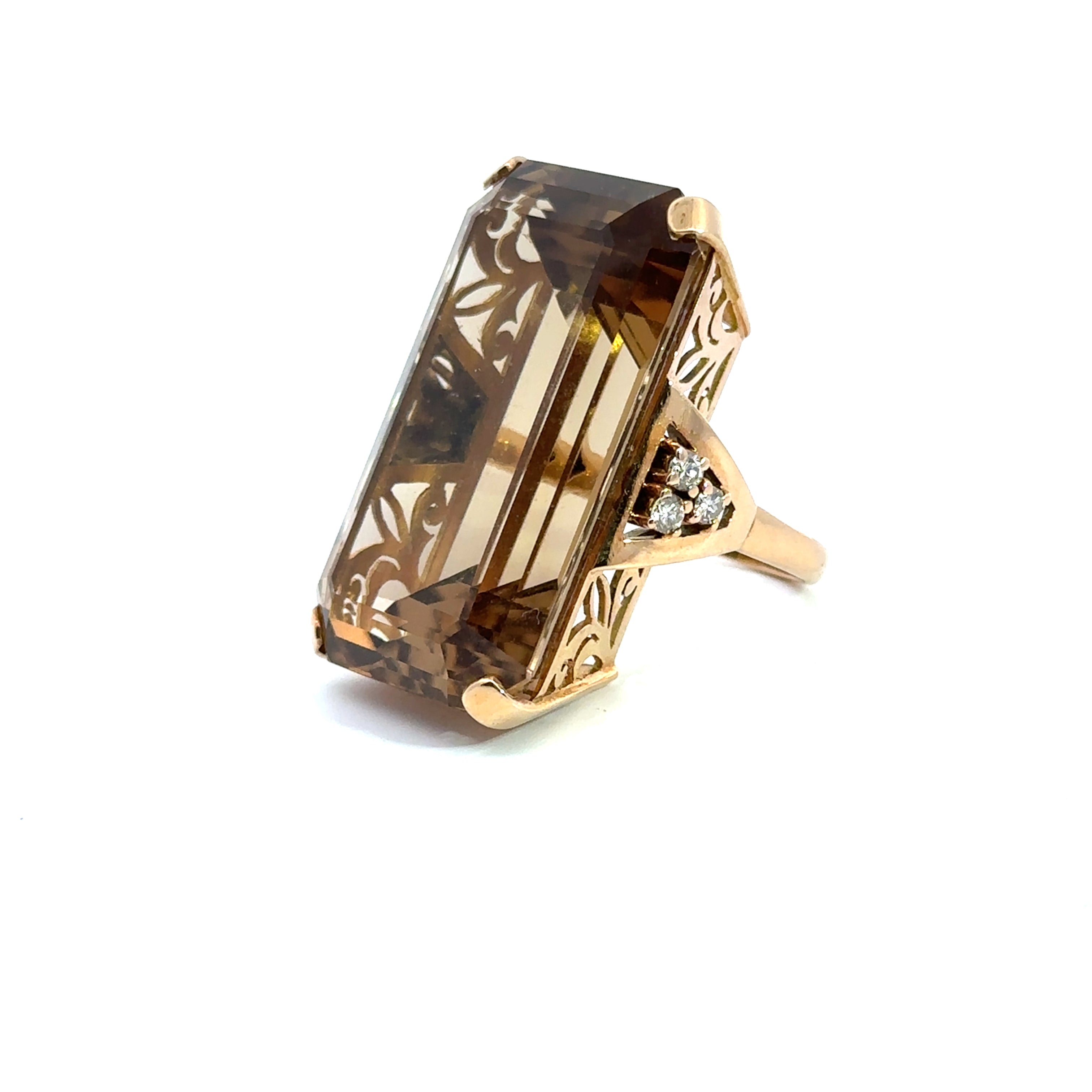Retro 14ktyg Citrine + Round Brilliant Cut Diamond Ring