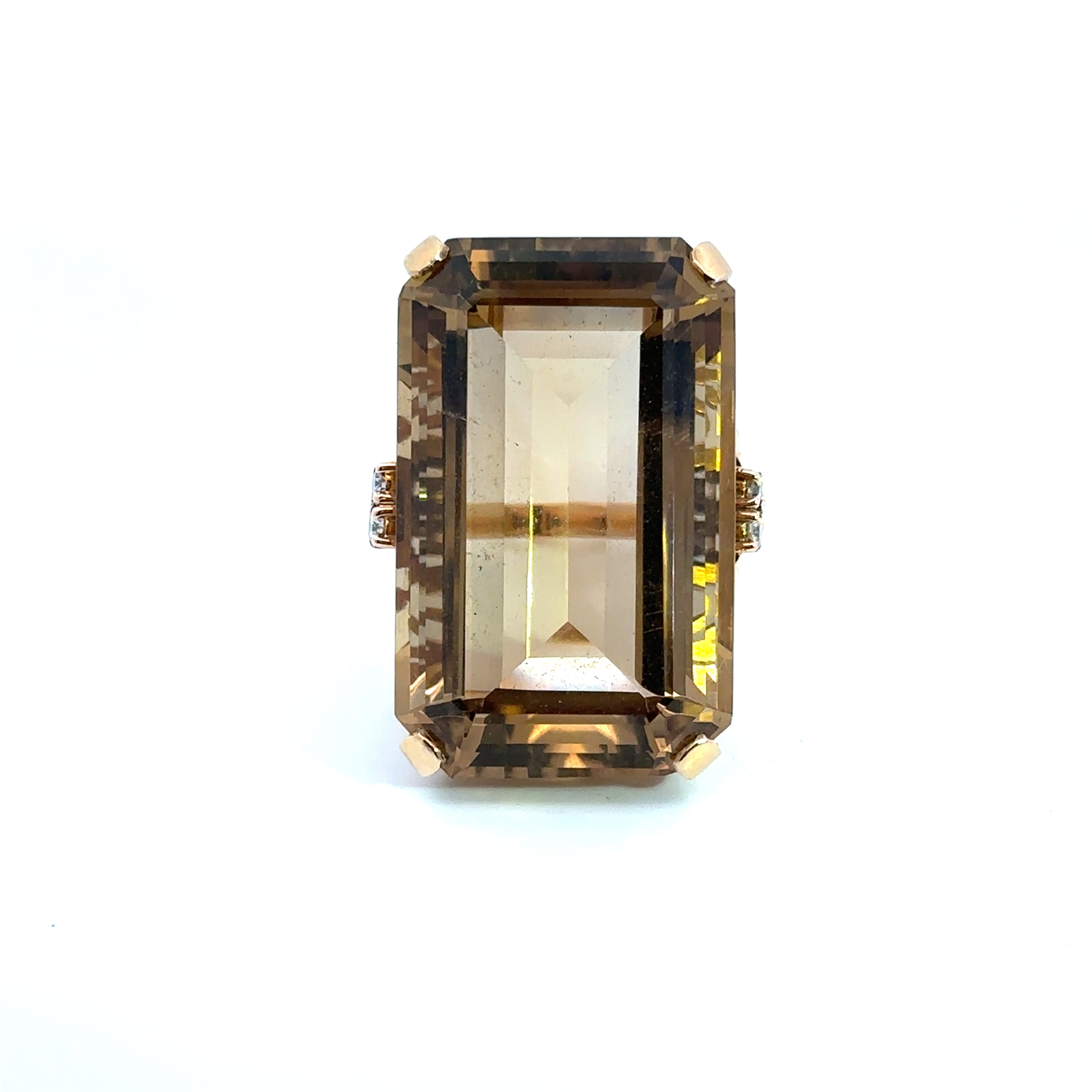Retro 14ktyg Citrine + Round Brilliant Cut Diamond Ring