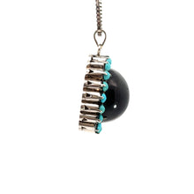 Load image into Gallery viewer, Late Century Silver Chrome Diopside + Turquoise pendant on 16 Inch Chain