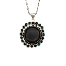 Load image into Gallery viewer, Late Century Silver Chrome Diopside + Turquoise pendant on 16 Inch Chain