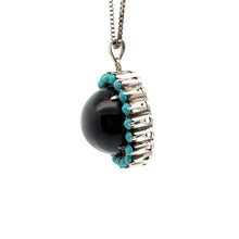 Load image into Gallery viewer, Late Century Silver Chrome Diopside + Turquoise pendant on 16 Inch Chain