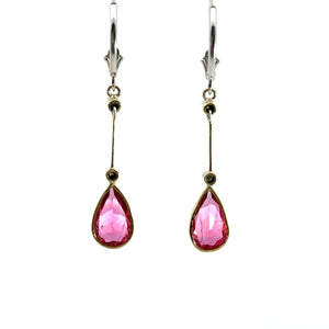 Edwardian Platinum Rubellite Tourmaline + OMC Diamond Pendant/Earrings set