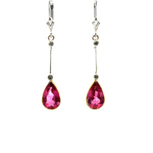 Load image into Gallery viewer, Edwardian Platinum Rubellite Tourmaline + OMC Diamond Pendant/Earrings set