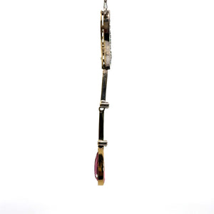 Edwardian Platinum Rubellite Tourmaline + OMC Diamond Pendant/Earrings set