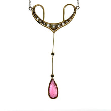 Load image into Gallery viewer, Edwardian Platinum Rubellite Tourmaline + OMC Diamond Pendant/Earrings set