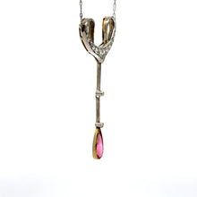 Load image into Gallery viewer, Edwardian Platinum Rubellite Tourmaline + OMC Diamond Pendant/Earrings set