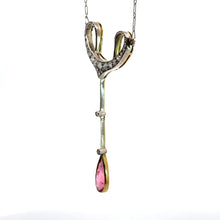 Load image into Gallery viewer, Edwardian Platinum Rubellite Tourmaline + OMC Diamond Pendant/Earrings set