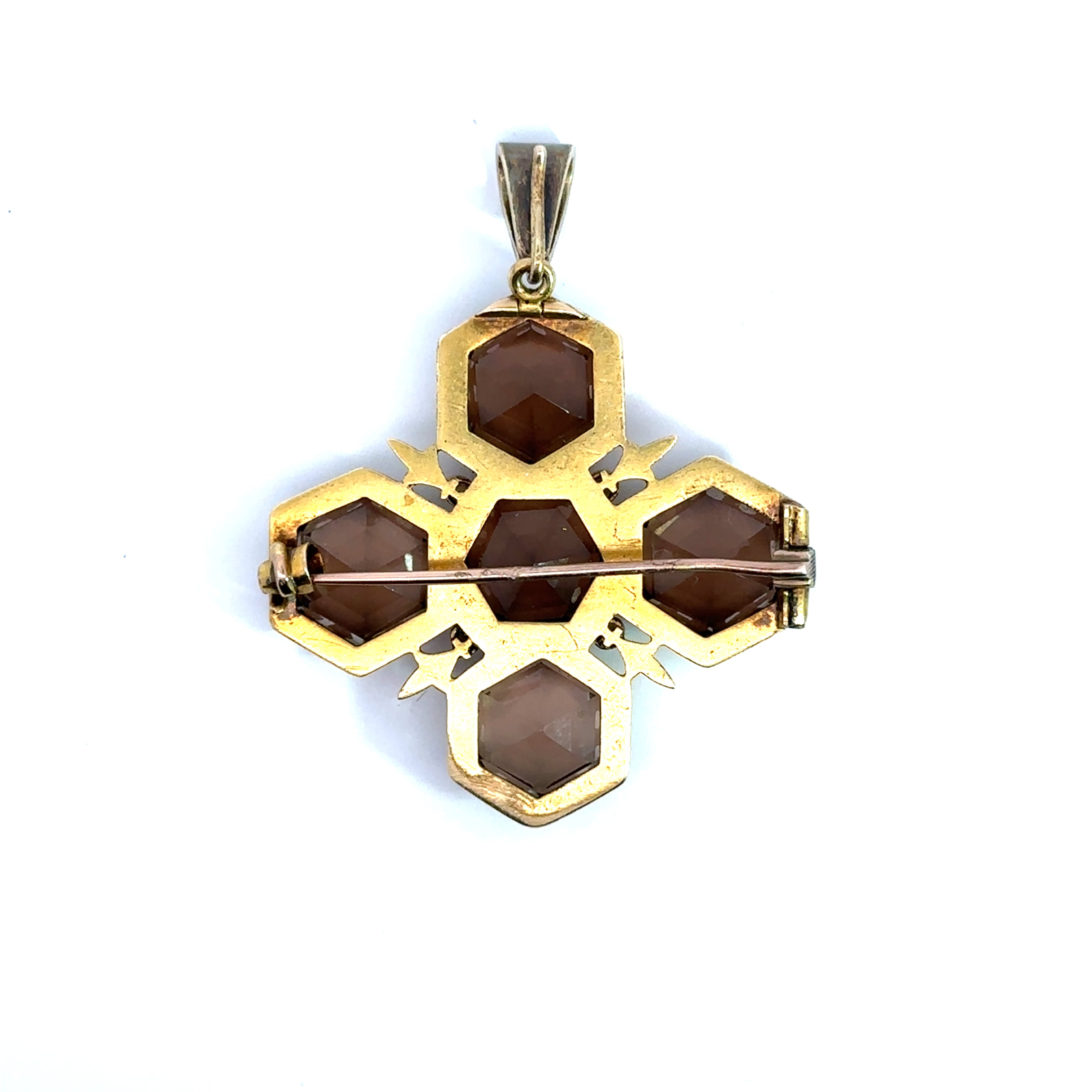 Victorian Gold Smokey Quartz & seed pearl cross pendant