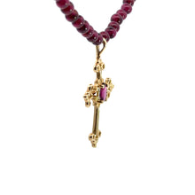Load image into Gallery viewer, Mid Century Gold Garnet Cross on Garnet Bead 16inch Necklace
