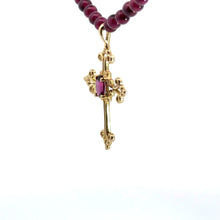 Load image into Gallery viewer, Mid Century Gold Garnet Cross on Garnet Bead 16inch Necklace