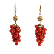 Load image into Gallery viewer, Late Century Gold Coral Grape Style Earrings